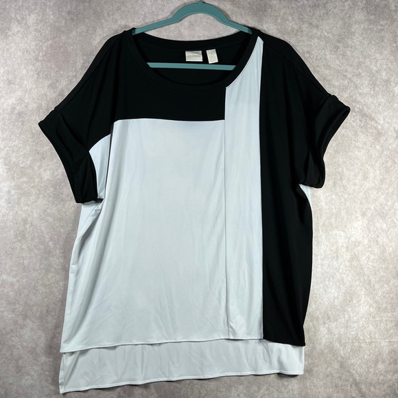 Chico's Tops - Chico's Top Womens Size 3 US XL White Black Colorblock Tunic Stretch Office Work
